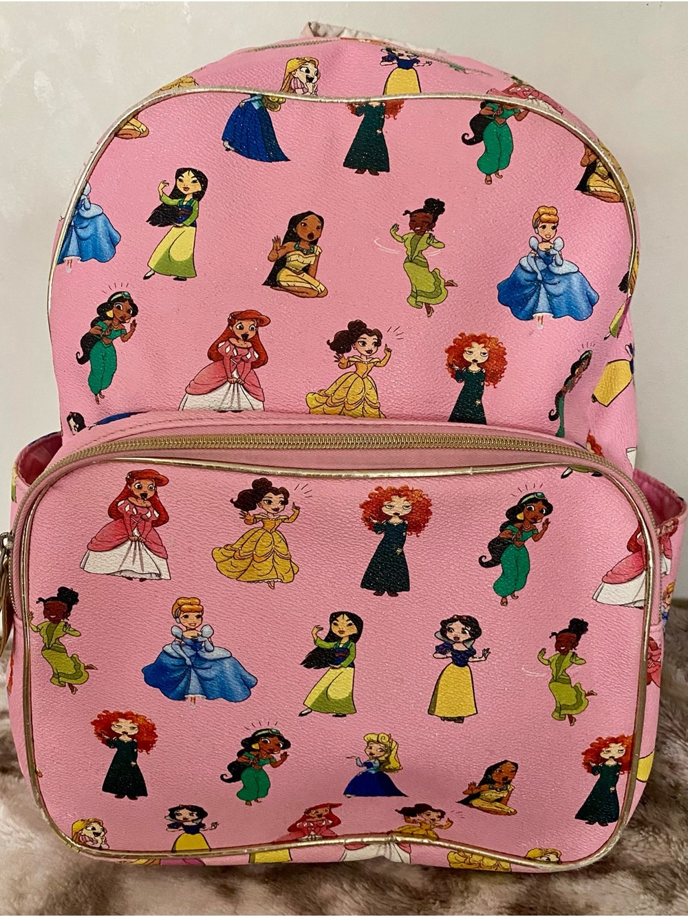 Disney Pink Princess Icons Kids Backpack with Gold Trim